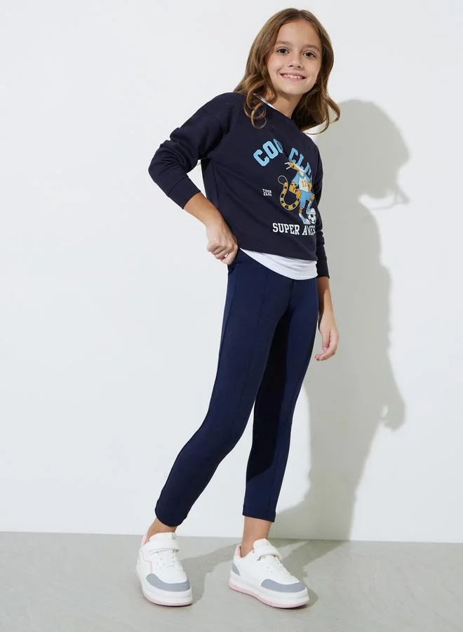ستايلي Girls Navy Blue Full Length Leggings