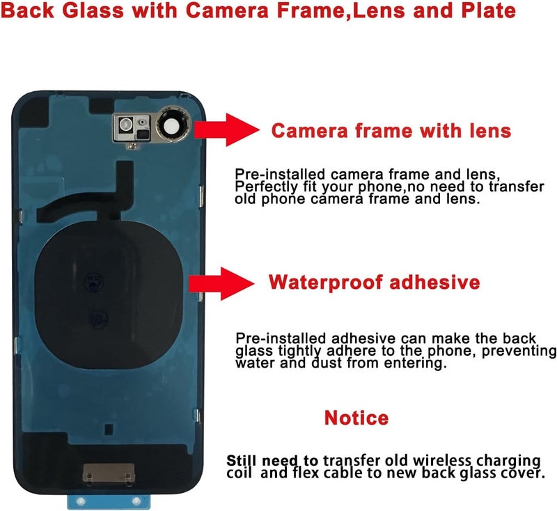 Perzework استبدال الزجاج الخلفي لجهاز iPhone 16e بحجم 6.1 بوصة + لوحة مثبتة مسبقًا وإطار كاميرا وعدسة + مجموعة أدوات الإصلاح (أسود) - Image 4