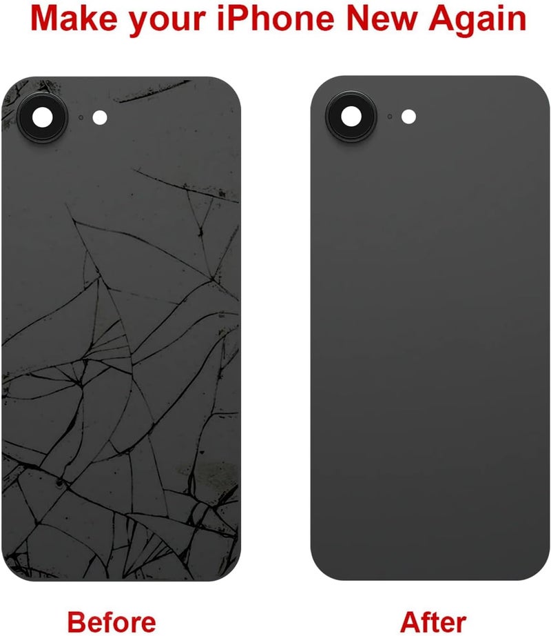 Perzework استبدال الزجاج الخلفي لجهاز iPhone 16e بحجم 6.1 بوصة + لوحة مثبتة مسبقًا وإطار كاميرا وعدسة + مجموعة أدوات الإصلاح (أسود) - Image 5