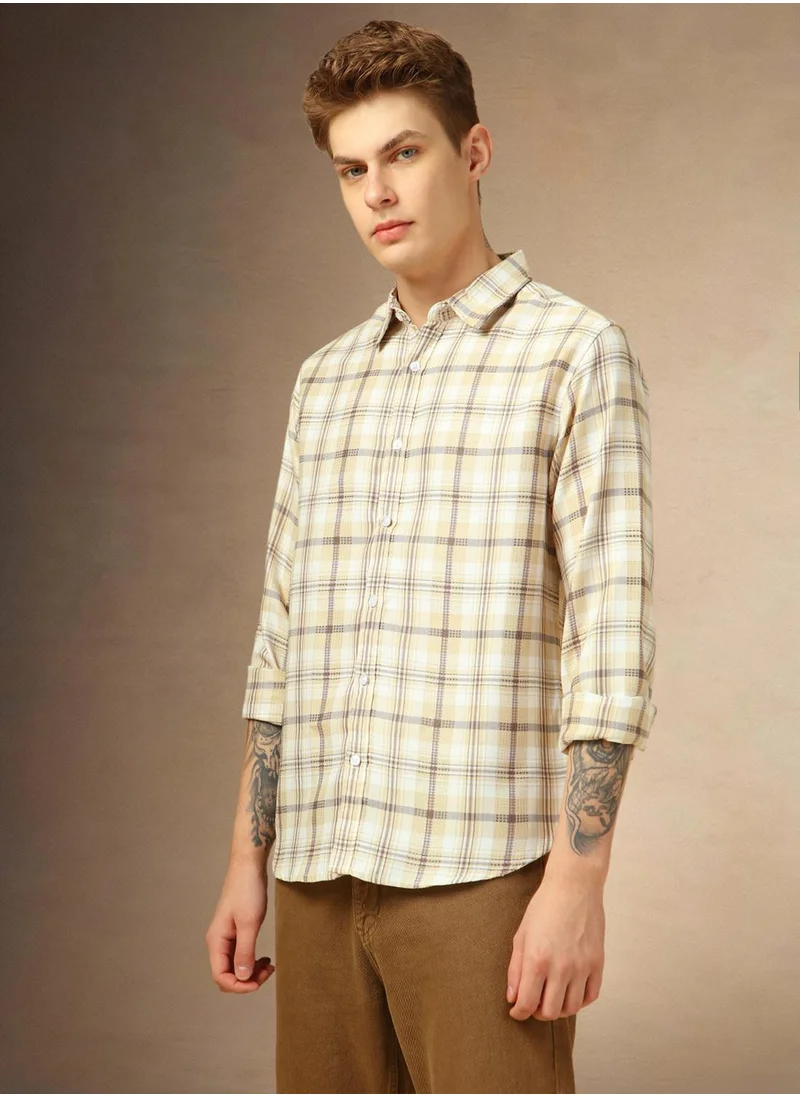 Dennis Lingo Men's Multicoloured Cotton Blend Checkered Button Down Shirt