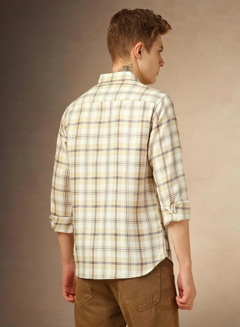 Dennis Lingo Men's Multicoloured Cotton Blend Checkered Button Down Shirt