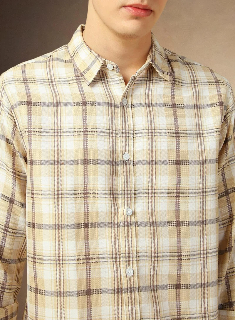 Dennis Lingo Men's Multicoloured Cotton Blend Checkered Button Down Shirt