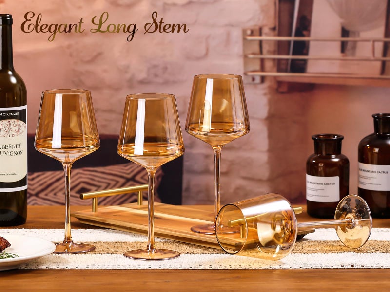 Physkoa Amber Colored Wine Glasses Set 6-16oz Stemmed Modern Amber Wine Glasses With Tall Long Stem and Flat Bottom,Light Brown Glassware for Home Decor - Image 5