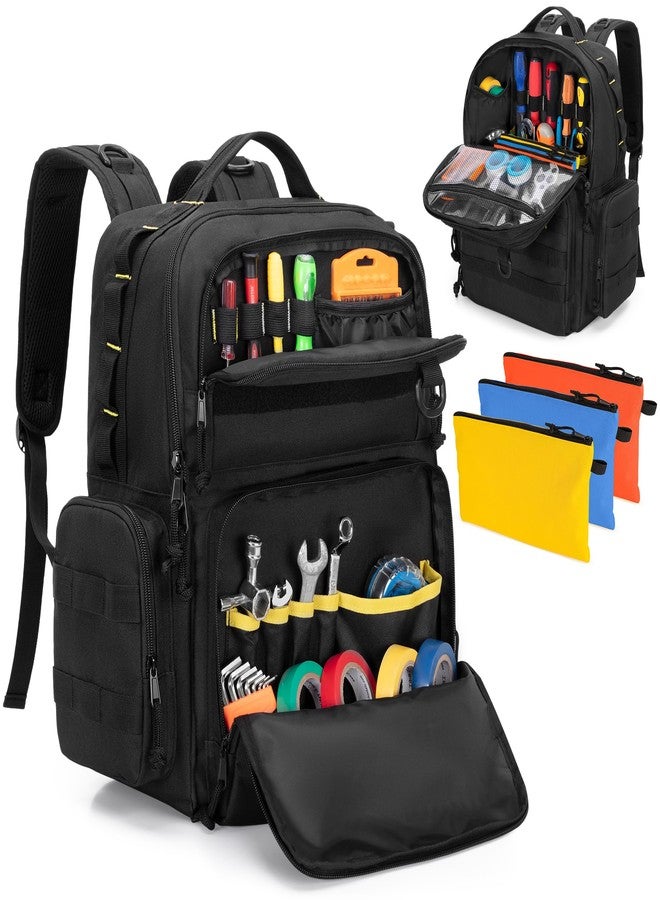 Rexmica Tool Bag Backpack for Men with 3 Tool Pouches, Heavy-Duty Tool Storage Organizer Bag with Padded Shoulder & Waist Support, Tactical Work Tool Bag for Electrician, Repairman, HVAC Techs, Black - Image 1