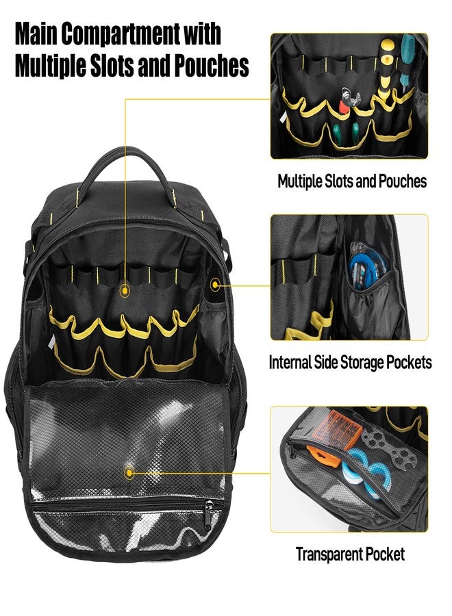 Rexmica Tool Bag Backpack for Men with 3 Tool Pouches, Heavy-Duty Tool Storage Organizer Bag with Padded Shoulder & Waist Support, Tactical Work Tool Bag for Electrician, Repairman, HVAC Techs, Black - Image 2