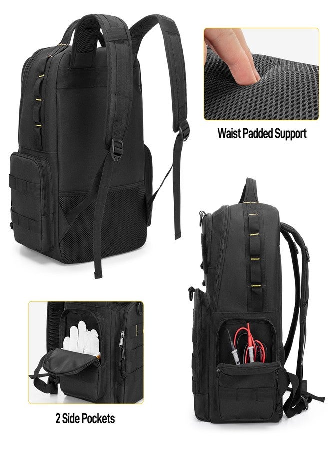 Rexmica Tool Bag Backpack for Men with 3 Tool Pouches, Heavy-Duty Tool Storage Organizer Bag with Padded Shoulder & Waist Support, Tactical Work Tool Bag for Electrician, Repairman, HVAC Techs, Black - Image 4