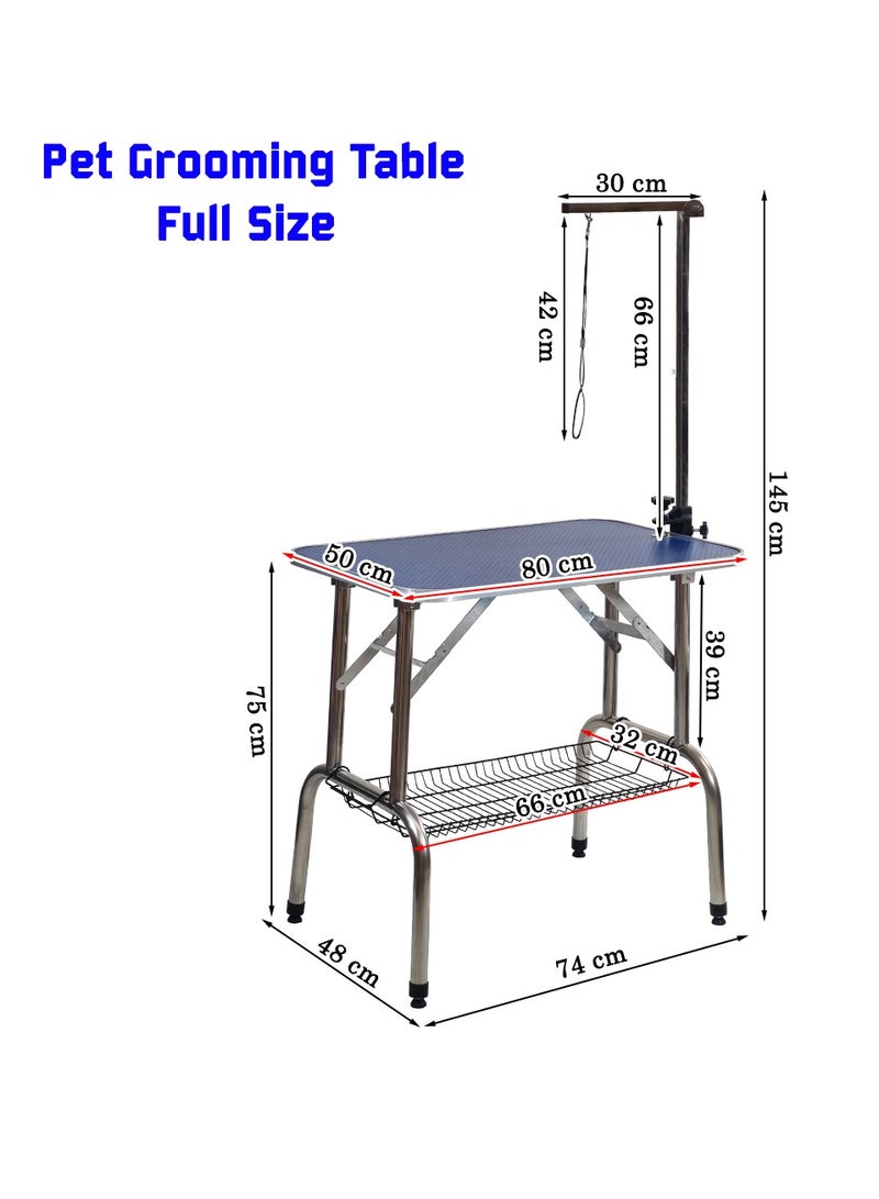 أن ان سي بيتس طاولة قابلة للطي للعناية بالحيوانات الأليفة مع سطح غير قابل للانزلاق، وعوارض عرضية قابلة للطي، ومحطة تجميل محمولة للحيوانات الأليفة الصغيرة والمتوسطة، وتصميم موفر للمساحة، وسلة تخزين، وذراع قابل للتعديل وحبل، 145 سم (أزرق) - Image 2