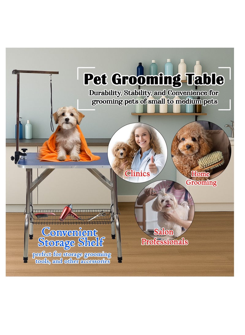 أن ان سي بيتس طاولة قابلة للطي للعناية بالحيوانات الأليفة مع سطح غير قابل للانزلاق، وعوارض عرضية قابلة للطي، ومحطة تجميل محمولة للحيوانات الأليفة الصغيرة والمتوسطة، وتصميم موفر للمساحة، وسلة تخزين، وذراع قابل للتعديل وحبل، 145 سم (أزرق) - Image 4