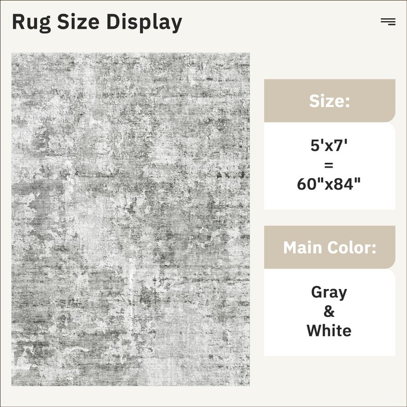 Soalmost Abstract Rug 5x7 Machine Washable Area Indoor Grey White Low Pile Non-Slip Foldable Thin Accent Rugs for Bedroom Living Room Dining Room - Image 5
