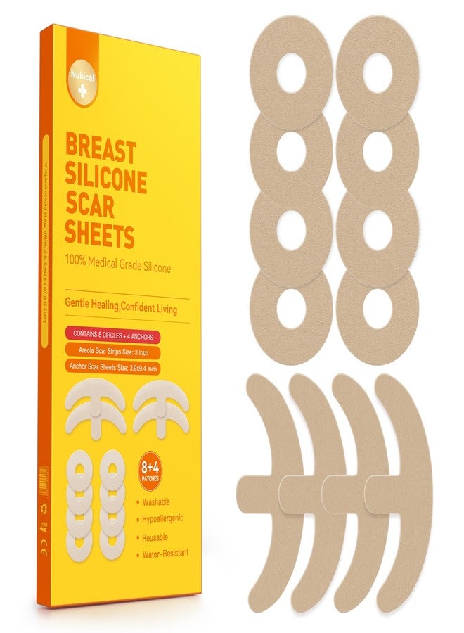 Nubical Including 8 Areola Soft Strips & 4 Anchor Sheets, Silicone Scar Sheets for Breast - Medical Grade Breast Silicone Scar Tape Patches for Surgical Scars - Image 1