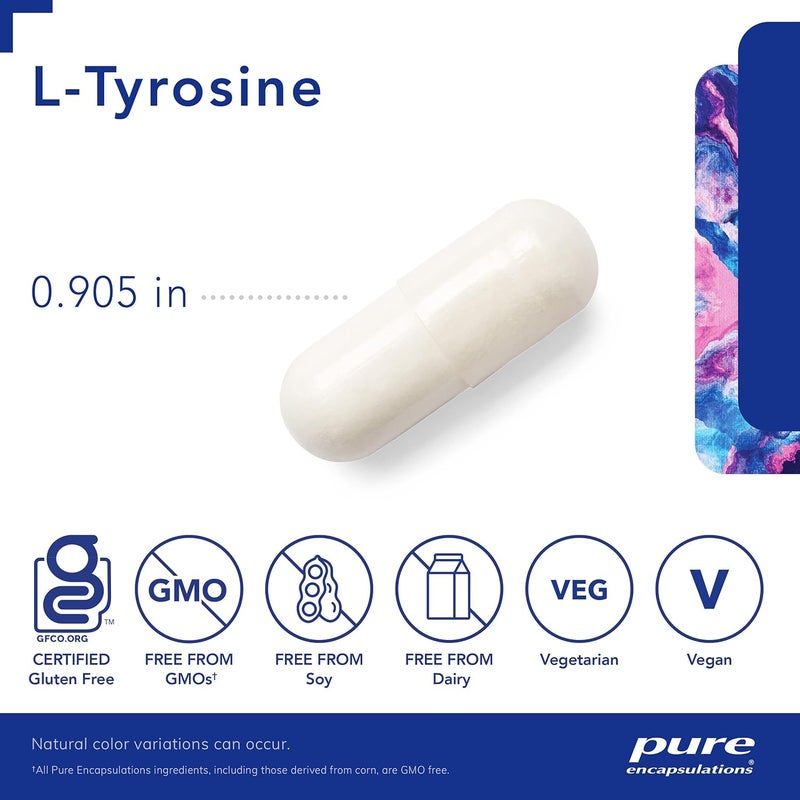 Pure Encapsulations LTyrosine  Amino Acid Supplement  for Brain Support Dopamine  Thyroid Function  Vegan  NonGMO  90 Capsules - Image 3