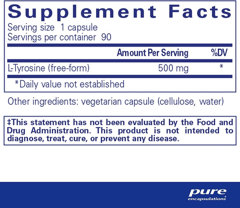 Pure Encapsulations LTyrosine  Amino Acid Supplement  for Brain Support Dopamine  Thyroid Function  Vegan  NonGMO  90 Capsules - Image 2