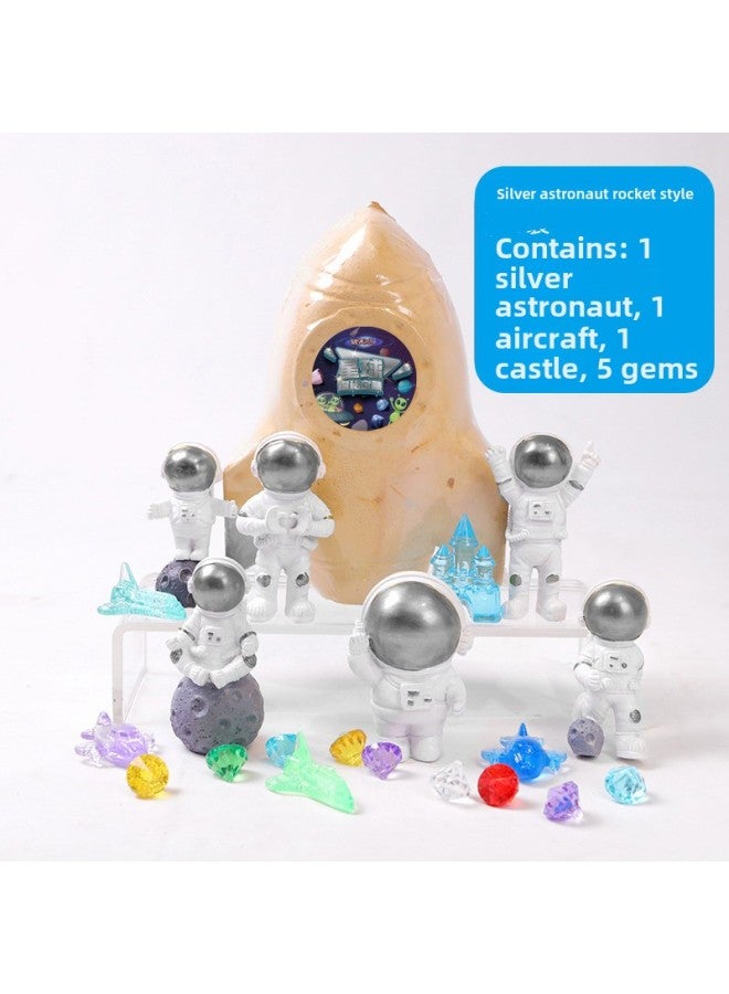 Pinuo Archaeological Children's Handmade Toy Boy Dinosaur Fossil Girl Digging Gem Amusement Mall Stall-Color:Rocket Silver Astronaut Random 1-no Tools - Image 1