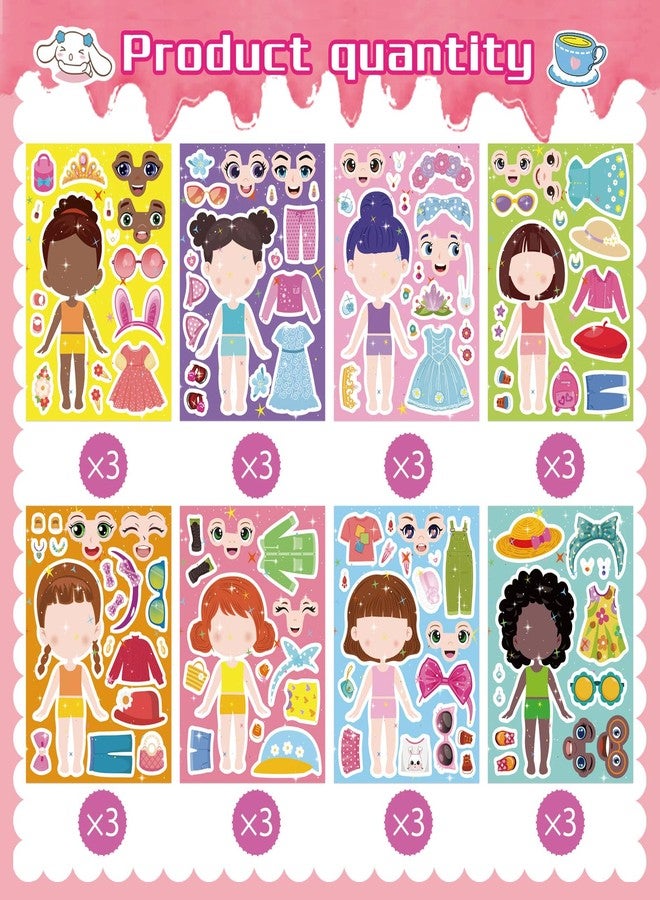 DUJAA 24 Sheets Make a face and Dress Up Stickers for Girls, Make Your Own Stickers for Kids Toddlers, Party Favor, Age 3+ Birthday Gift, Art Craft, Classroom Teacher Reward - Image 3