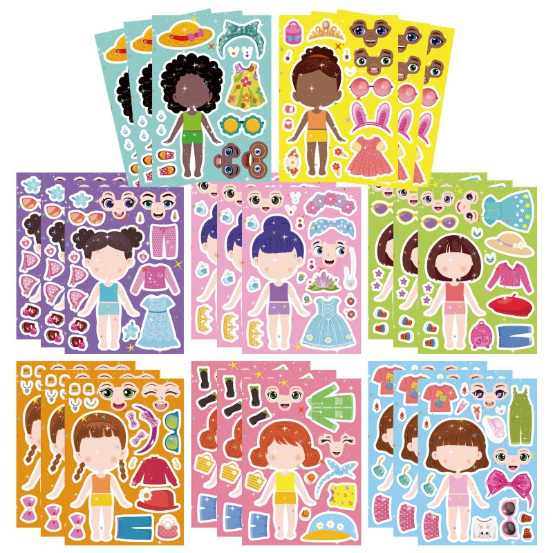 DUJAA 24 Sheets Make a face and Dress Up Stickers for Girls, Make Your Own Stickers for Kids Toddlers, Party Favor, Age 3+ Birthday Gift, Art Craft, Classroom Teacher Reward - Image 1