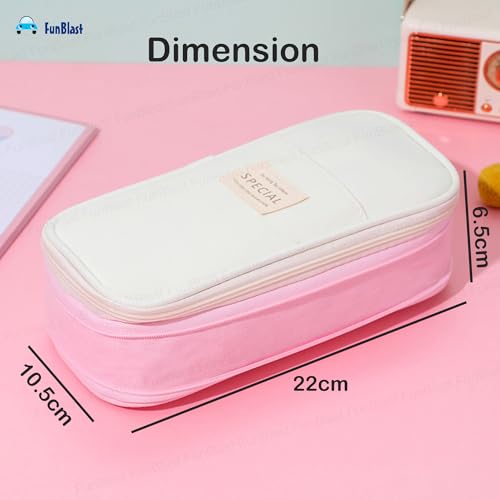 FunBlast Large Capacity Pencil Case, Multiple Compartment Double Zipper Portable Pencil Pouch, Aesthetic Pouch, Kawaii Pencil Case, Cute Pouches for Girls, Stationary Organizer Bag (Pink) - Image 2