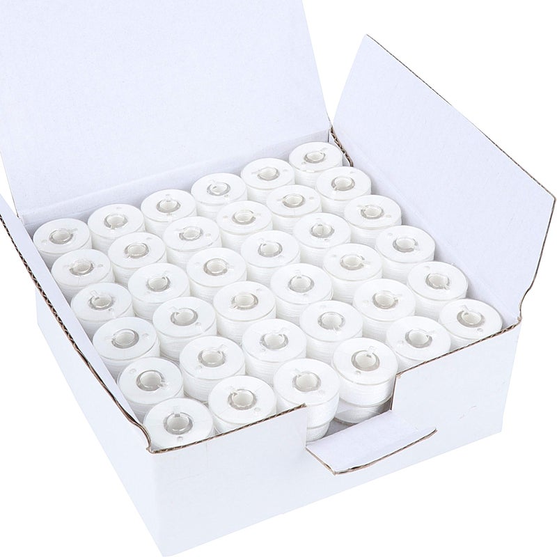 New Brothread 144pcs White 60S290WT Prewound Bobbin Thread Plastic Size A SA156 for Embroidery and Sewing Machine Cottonized Soft Feel Polyester Thread - Image 1