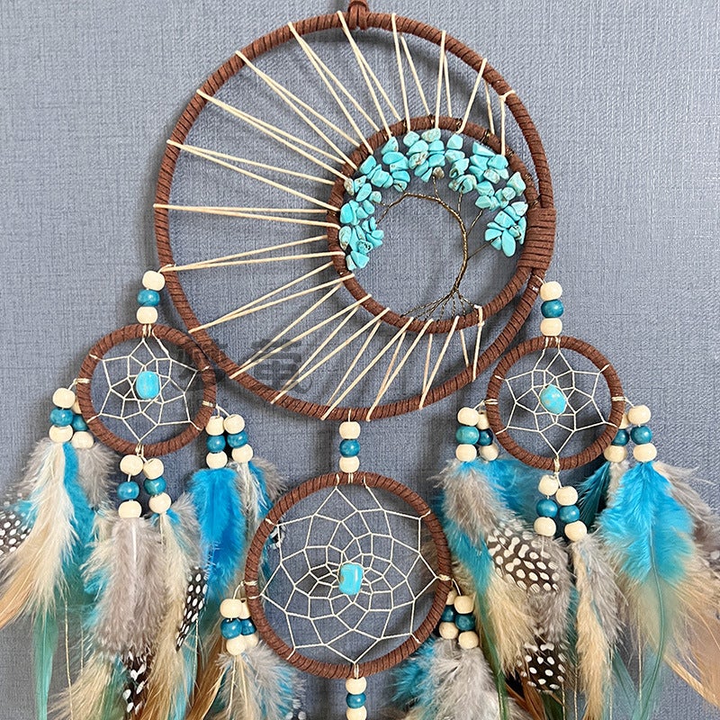 High-Grade Turquoise Life Tree Dream Catcher Ornaments Colorful Feather Wind Chimes Wall Decoration Pendant Sale - Image 4