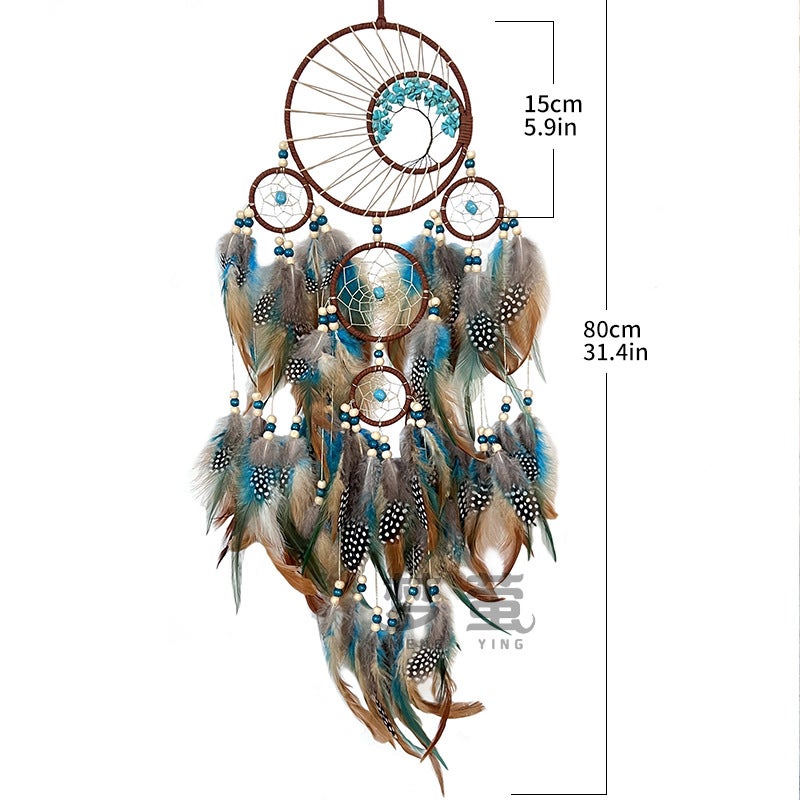 High-Grade Turquoise Life Tree Dream Catcher Ornaments Colorful Feather Wind Chimes Wall Decoration Pendant Sale - Image 3