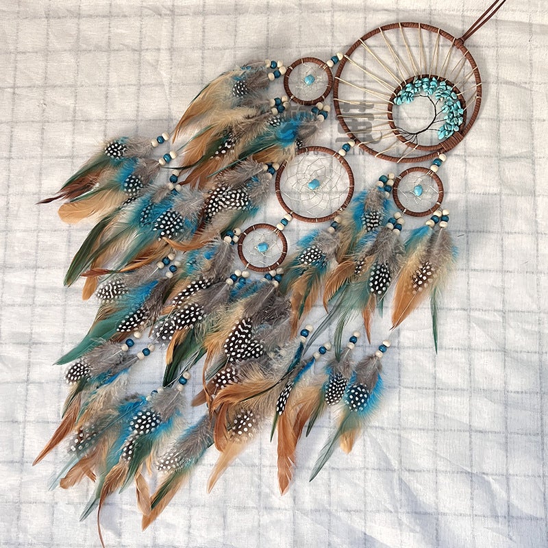 High-Grade Turquoise Life Tree Dream Catcher Ornaments Colorful Feather Wind Chimes Wall Decoration Pendant Sale - Image 5