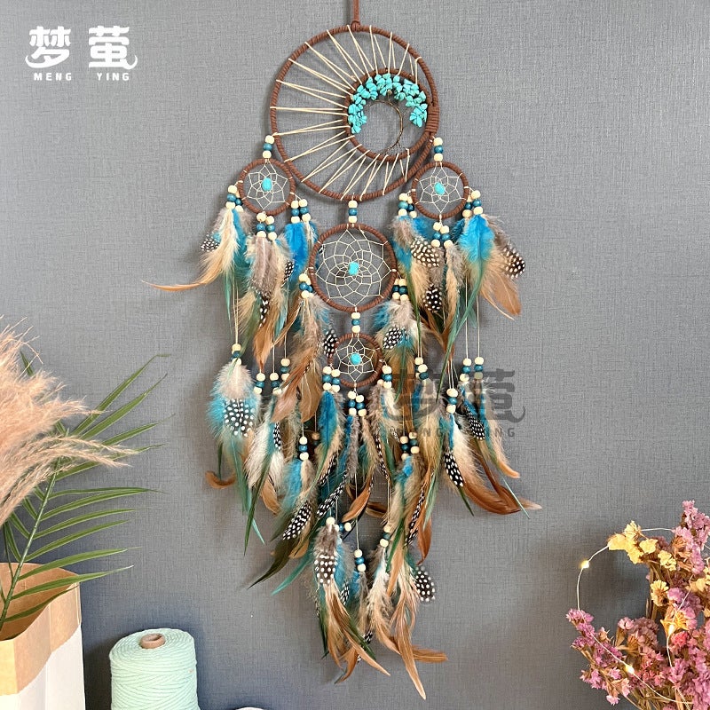 High-Grade Turquoise Life Tree Dream Catcher Ornaments Colorful Feather Wind Chimes Wall Decoration Pendant Sale - Image 2