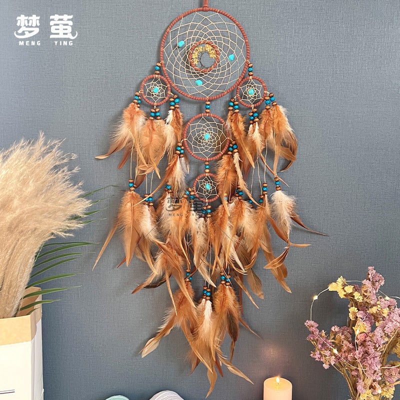 High-Grade Turquoise Life Tree Dream Catcher Ornaments Colorful Feather Wind Chimes Wall Decoration Pendant Sale - Image 1