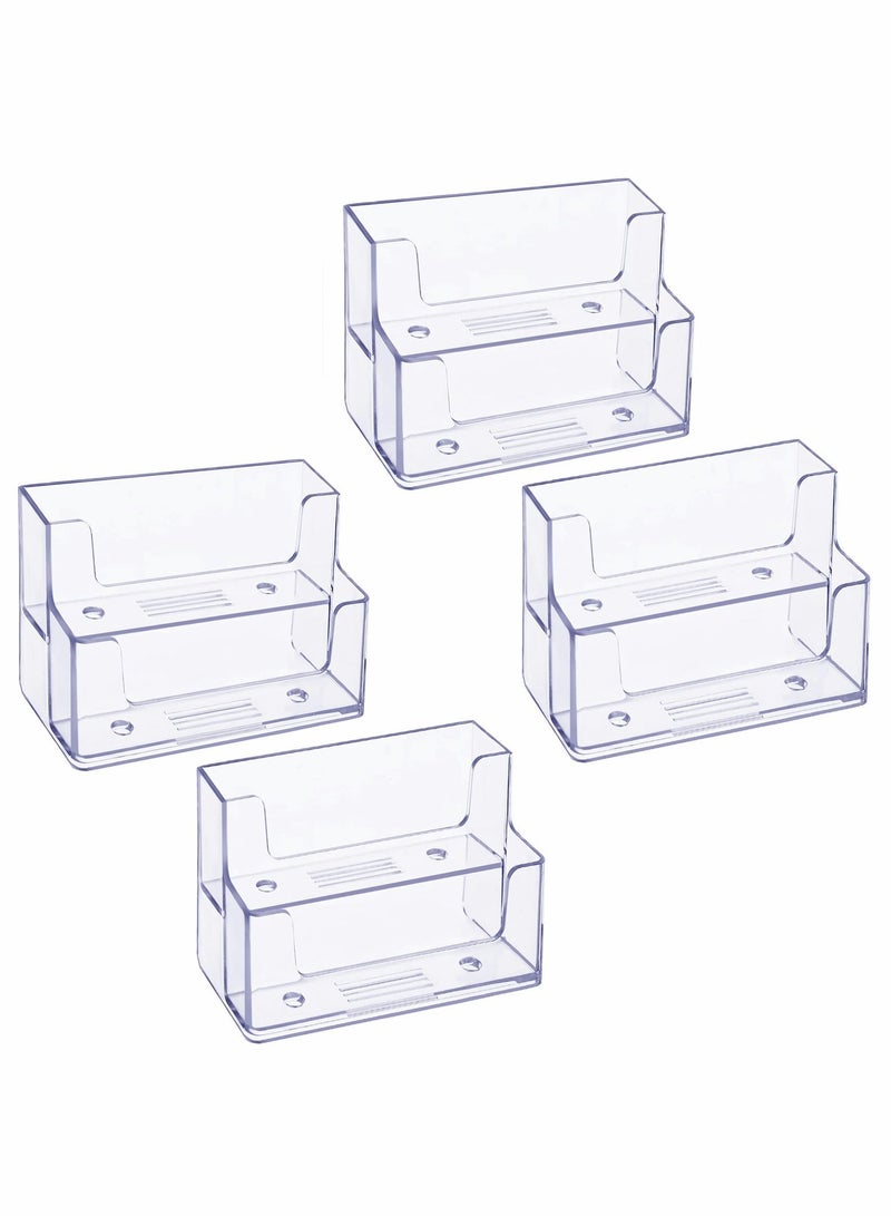Generic Business Card Holder 4 Pcs 2 Pocket Acrylic Business Card Holder for Desk Business Card Stand Desktop Business Card Holders Plastic Business Card Display for Exhibition, Home, and Office  - Image 1