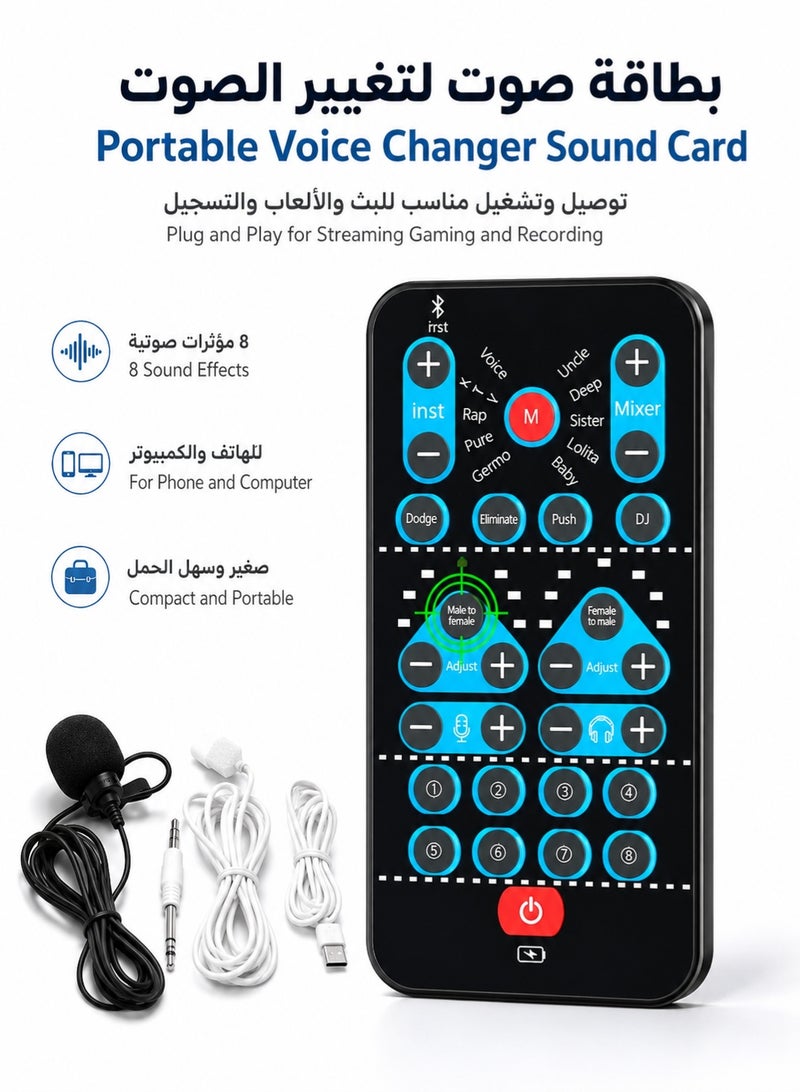 Portable Voice Changer Sound Card Mini Handheld Sound Card with Voice Modes and Built in Sound Effects Plug and Play Device for Gaming Recording Streaming Phone Computer - Image 1