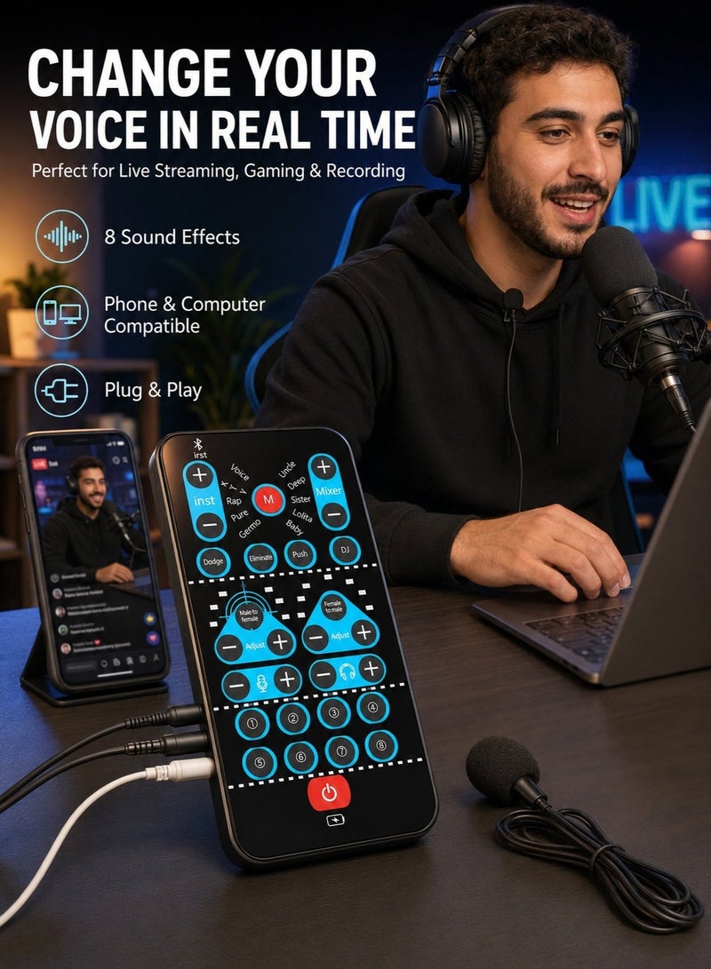 Portable Voice Changer Sound Card Mini Handheld Sound Card with Voice Modes and Built in Sound Effects Plug and Play Device for Gaming Recording Streaming Phone Computer - Image 5