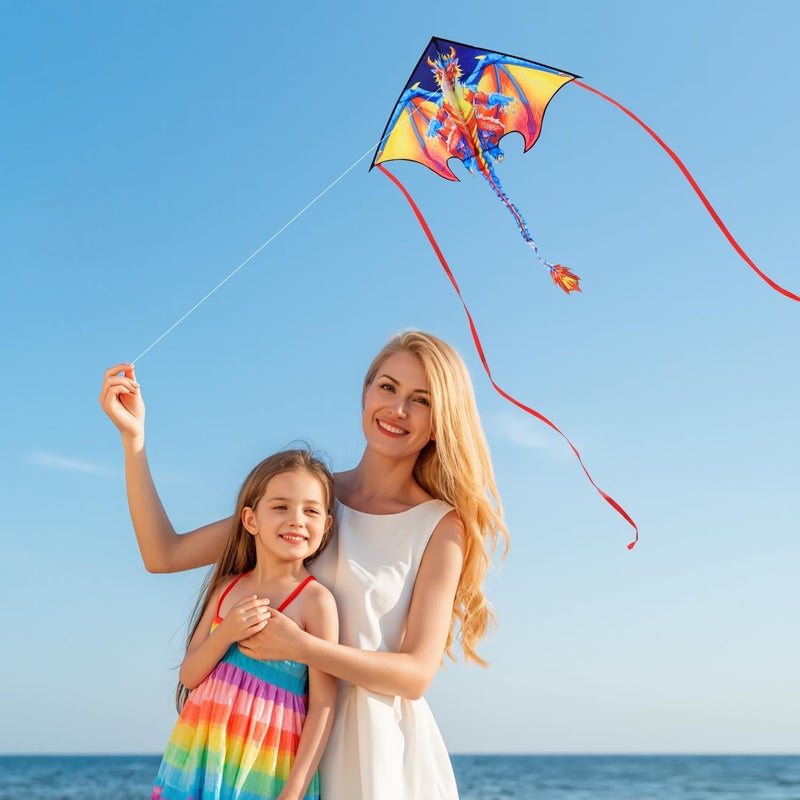 Honbo Large Delta Kite for Kids & Adults,Extremely Easy to Fly Kite for Beach Trip,String Line Included,with Colorful Tail,Perfect for Beginners - Image 4