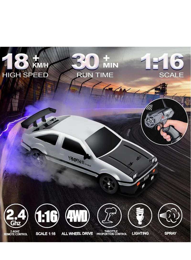 Remote Control Car RC Drift Car, 1:16 Scale 4WD 18KM/H High Speed Model Vehicle, 2.4GHz Racing Car with LED Lights & Spray Rubber Tire, includes 2Pcs Rechargeable Batteries for Adults Boys Girls Kids - Image 2
