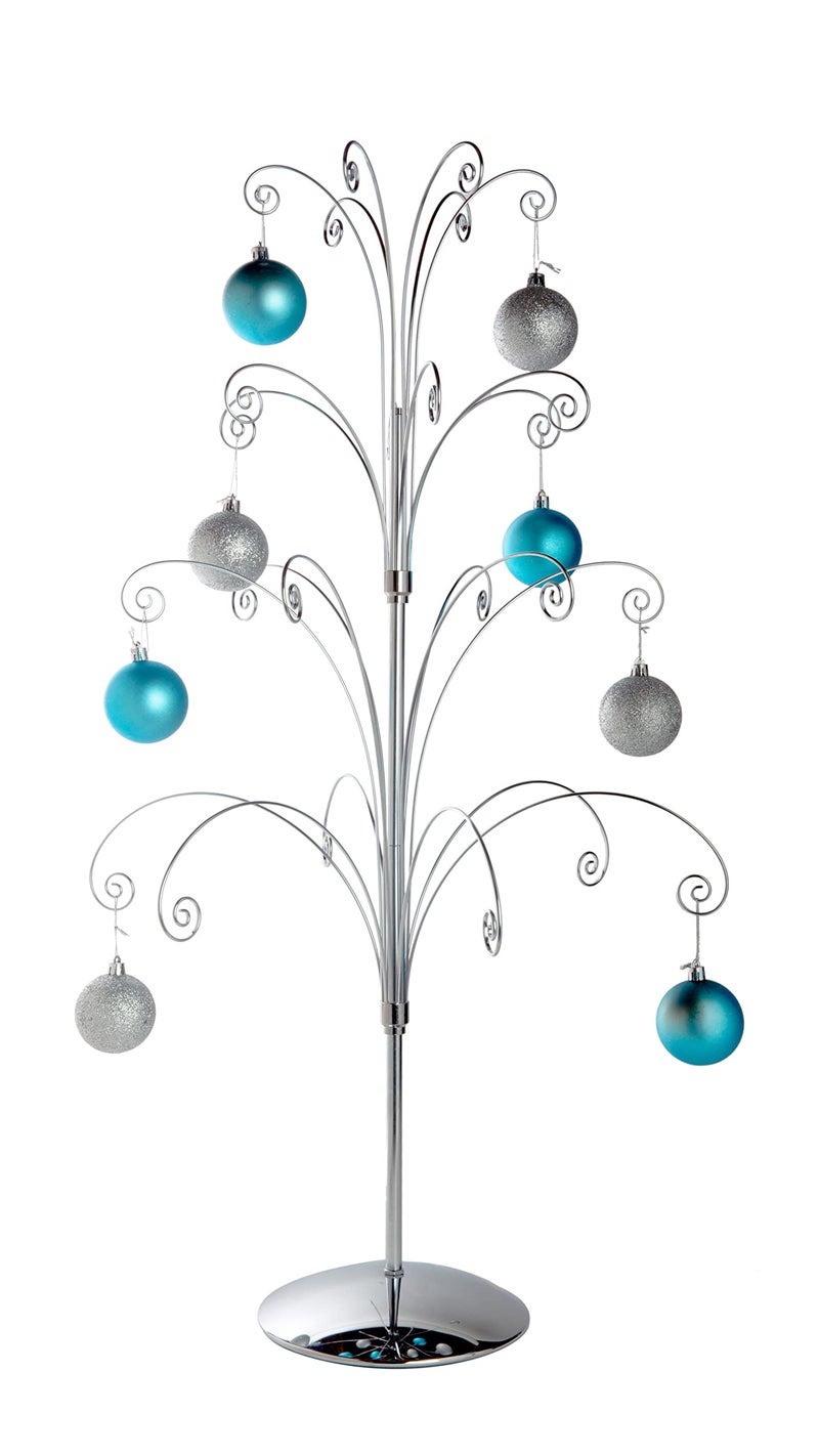 Creative Hobbies 36 Inch Tall Ornament Display Tree, Bright Silver Chrome Plated, Holds 24 Ornaments - Image 2