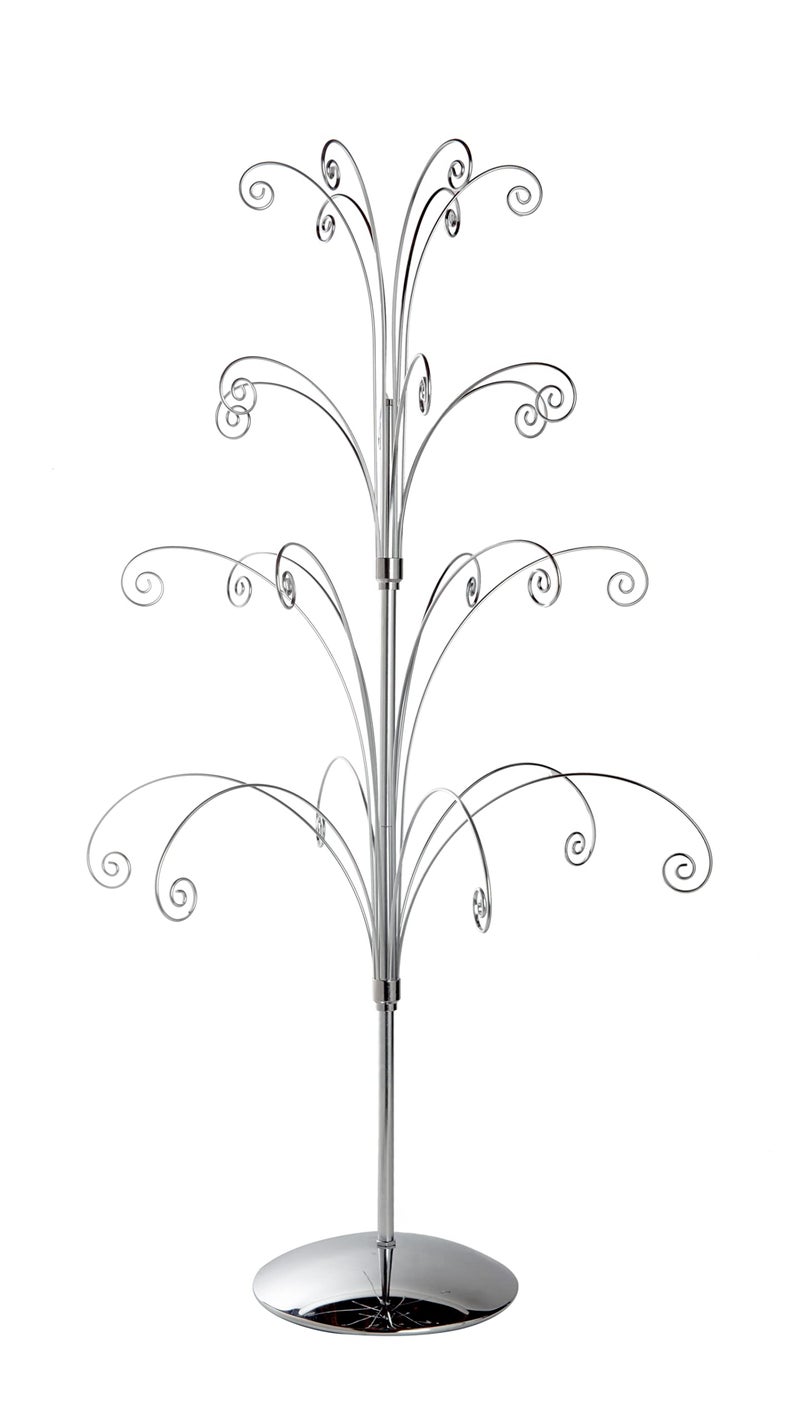 Creative Hobbies 36 Inch Tall Ornament Display Tree, Bright Silver Chrome Plated, Holds 24 Ornaments - Image 1
