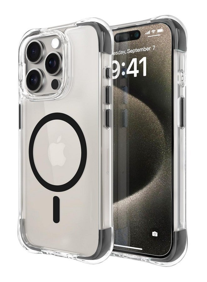 OTOFLY OTOFLY Compatible with iPhone 15 Pro Case, Compatible with Magsafe, Magnetic Shockproof Bumper Cover, Non-Yellowing, Anti-Scratch Clear Back, Black  - Image 1