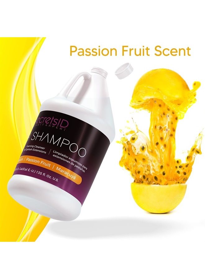 Lash Shampoo Bulk for Professional Lash Extension | 1 Gallon with 50 Lash Extension Aftercare Cards | Eyelid Foaming Cleanser | Salon Lash Cleanser for Face and Eye Makeup Remover (Passion Fruit)