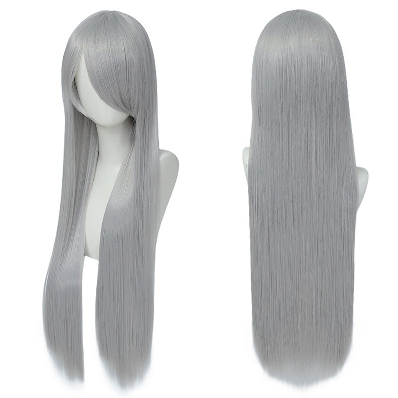 Generic cosplay wig universal 80cm color long straight hair hair niang styling men and women universal straight hair manufacturers wholesale Silver gray