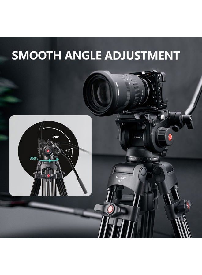 RAUBAY 70.8" Professional Heavy Duty Video Camera Tripod with Fluid Head, QR Plate for DSLR Camcorder, Max Loading 17.6lbs, Aluminum Twin Tube Leg with Metal Mid-Level Spreader DV-1 PRO - Image 4
