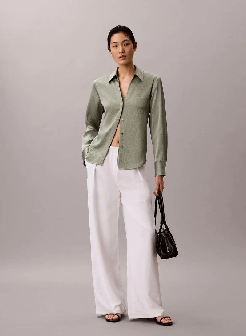 Calvin Klein Shadow Hammered Satin Fitted Shirt for Women | Best Price UAE