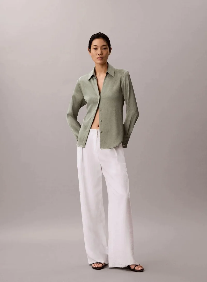 Calvin Klein Shadow Hammered Satin Fitted Shirt for Women | Best Price UAE