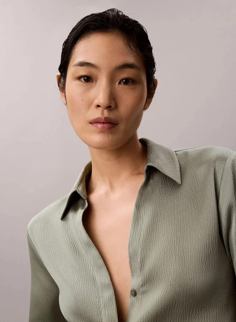 Calvin Klein Shadow Hammered Satin Fitted Shirt for Women | Best Price UAE