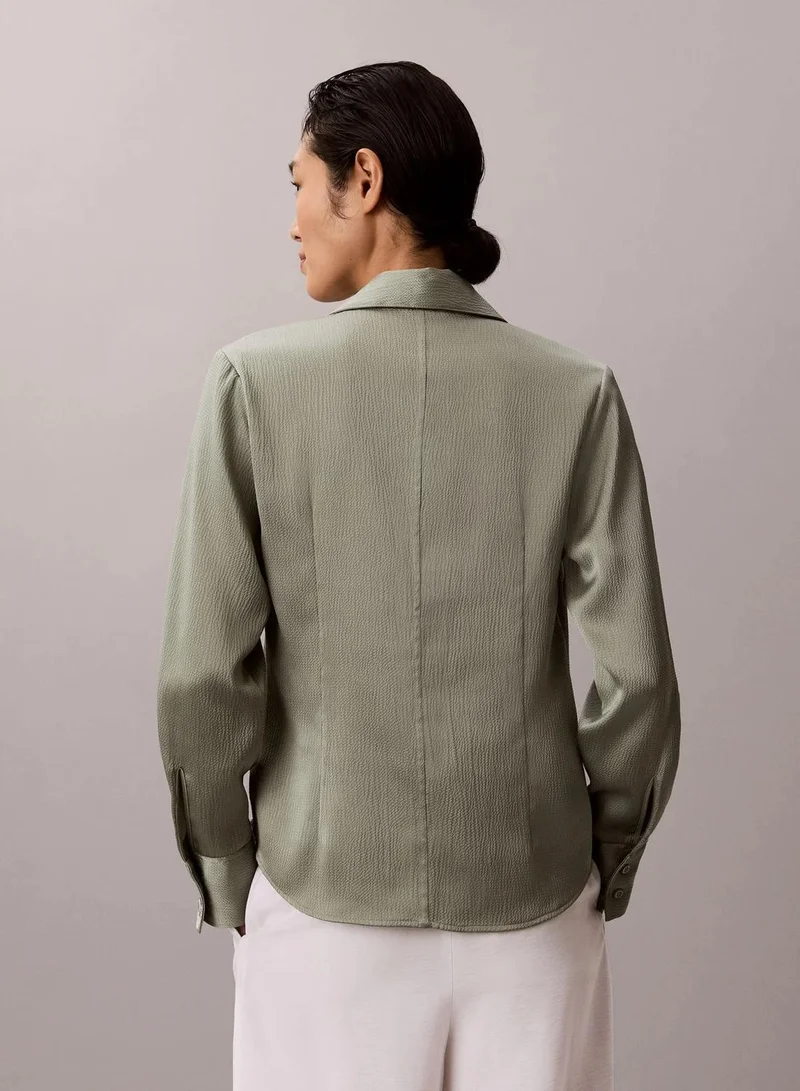 Calvin Klein Shadow Hammered Satin Fitted Shirt for Women | Best Price UAE