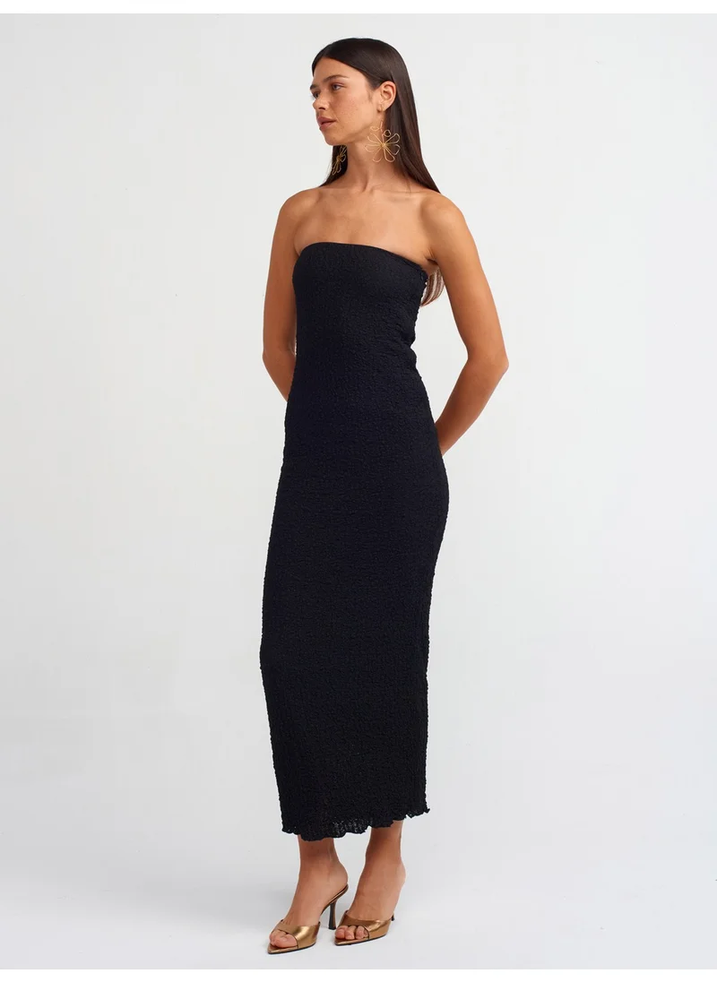 Dilvin 90870 Strapless Midi Dress-Black