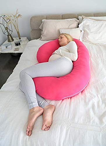 Snoozy SNOOZY Ultra Soft PregnancyPillowMaternity Pillow Multi Purpose with Removable Cover Zip CShape Dark Pink  - Image 1