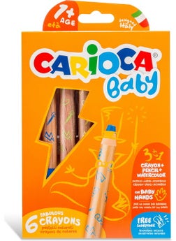 carioca "3 in 1" Jumbo Baby Wooden Body Dry Crayons 6 Pcs  - Image 1