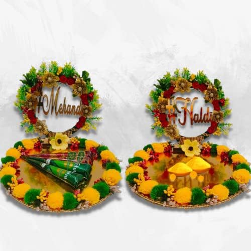 Unique Palette Beautiful Haldi Mehndi Platter Decoration Platter Wedding Haldi Platter Wedding Mehndi Platter Marriage Decor Platter Haldi Mehndi Tray - Image 1