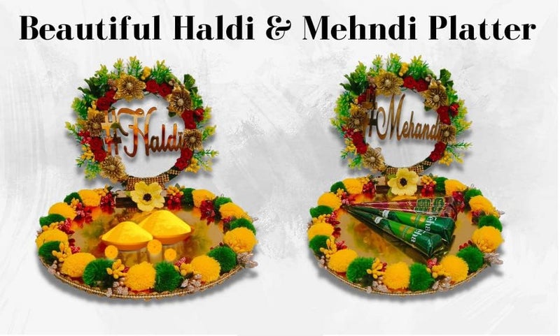 Unique Palette Beautiful Haldi Mehndi Platter Decoration Platter Wedding Haldi Platter Wedding Mehndi Platter Marriage Decor Platter Haldi Mehndi Tray - Image 3