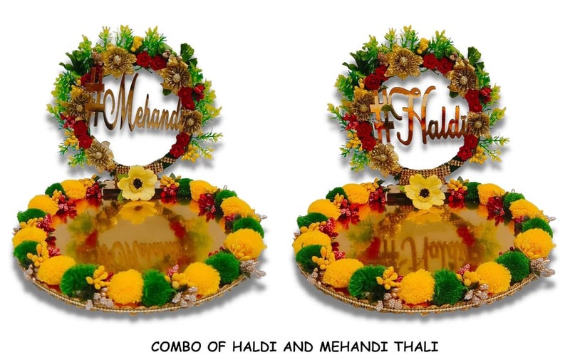 Unique Palette Beautiful Haldi Mehndi Platter Decoration Platter Wedding Haldi Platter Wedding Mehndi Platter Marriage Decor Platter Haldi Mehndi Tray - Image 4