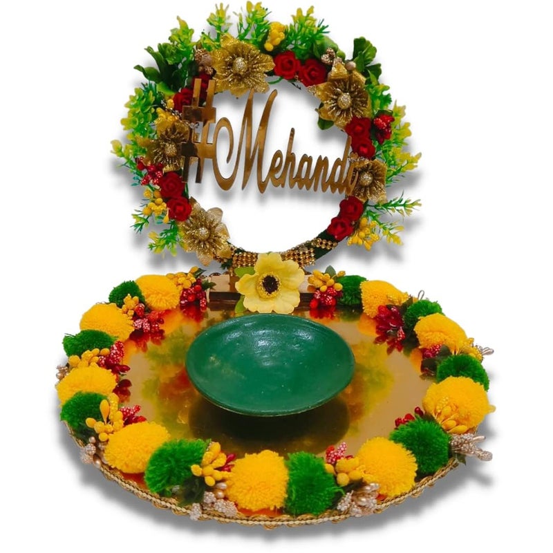 Unique Palette Beautiful Haldi Mehndi Platter Decoration Platter Wedding Haldi Platter Wedding Mehndi Platter Marriage Decor Platter Haldi Mehndi Tray - Image 5
