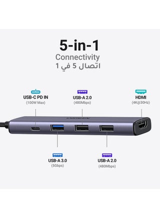 USB C Hub With 100W PD Charging Type C to HDMI 4K At 30Hz Adapter USB Hub 30 5Gbps Data Transfer Ports Compatible For MacBook Pro Air M3 M2 M1 iPad Pro M4 iPhone 16 15 Pro Pro Max Lenovo Dell HP Macbook Neo Grey - view 2