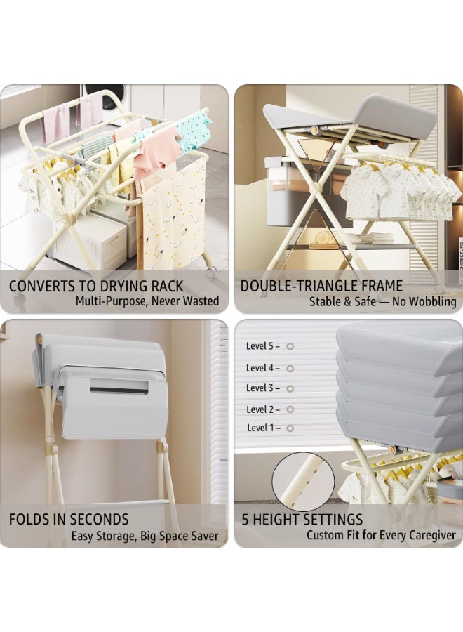 Foldable Portable Changing Table for Baby,Upgraded Style Baby Portable Diaper Changing Station with Wheels,Nursery Five Level Adjustable Height Changing Table with Organizer Storage(Grey) - Image 5